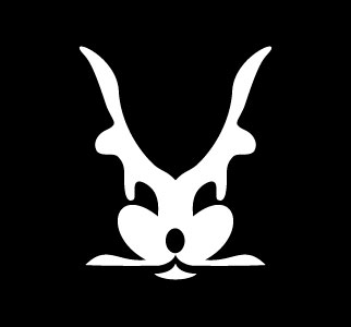 Two silhouette of rabbits with their backs to each other, form a third image of a rabbit's face 
