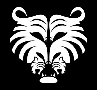 A tiger graphics where two vertically stacked tigers create the face of a third tiger